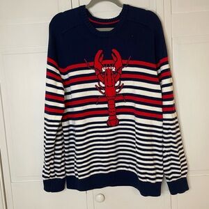 Lands' End Navy and Red Lobster Crewneck Sweater 100% Cotton Sz L
